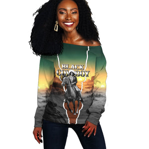 Nat Love Deadwood Dick Legendary Black Cowboy Off Shoulder Sweater Western Frontier Style With Native Southwest Pattern