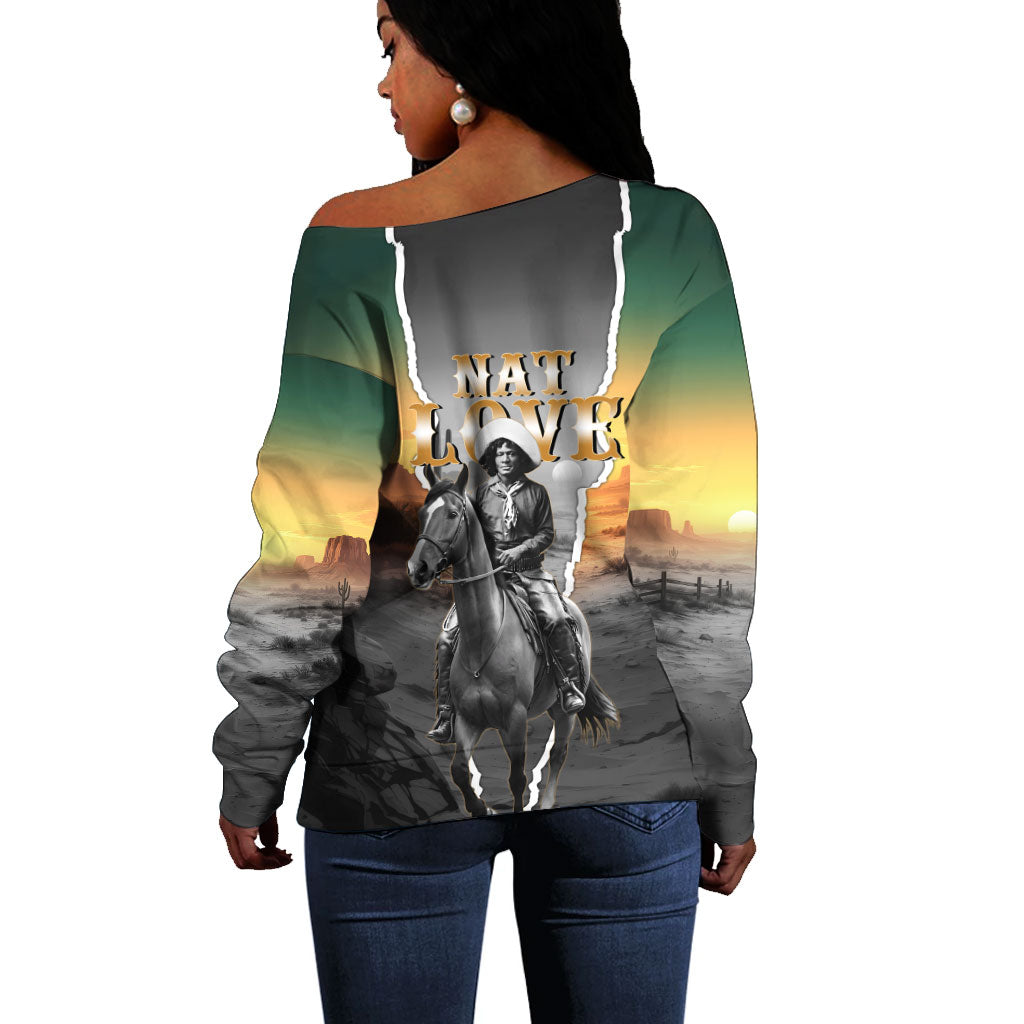 Nat Love Deadwood Dick Legendary Black Cowboy Off Shoulder Sweater Western Frontier Style With Native Southwest Pattern