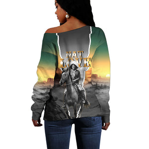 Nat Love Deadwood Dick Legendary Black Cowboy Off Shoulder Sweater Western Frontier Style With Native Southwest Pattern
