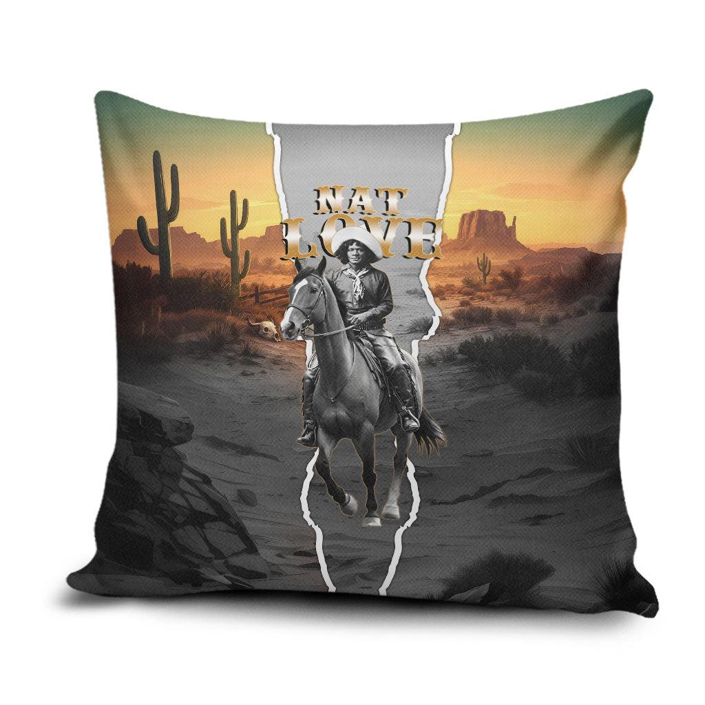 Nat Love Deadwood Dick Legendary Black Cowboy Pillow Cover Western Frontier Style With Native Southwest Pattern