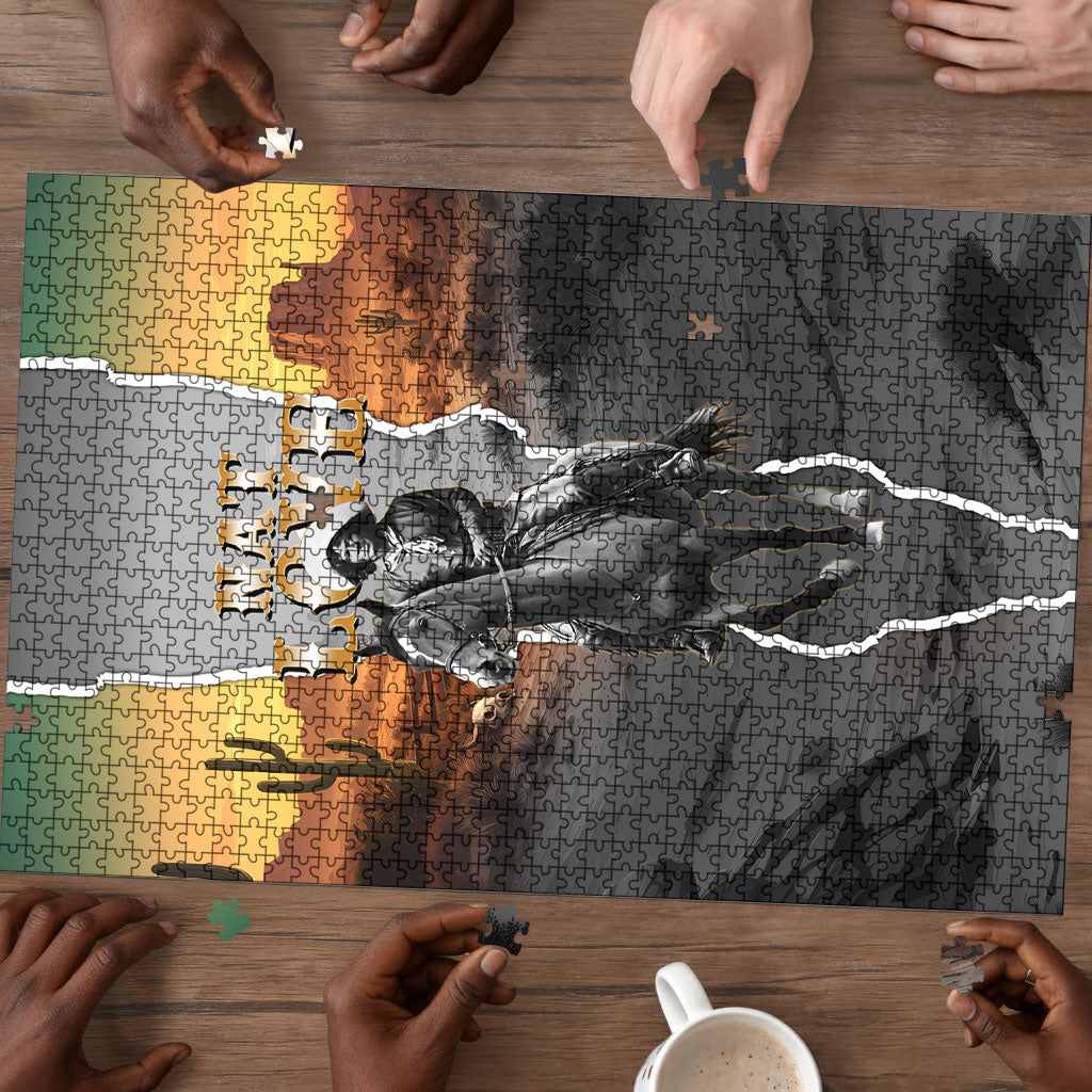 Nat Love Deadwood Dick Legendary Black Cowboy Puzzle Western Frontier Style With Native Southwest Pattern