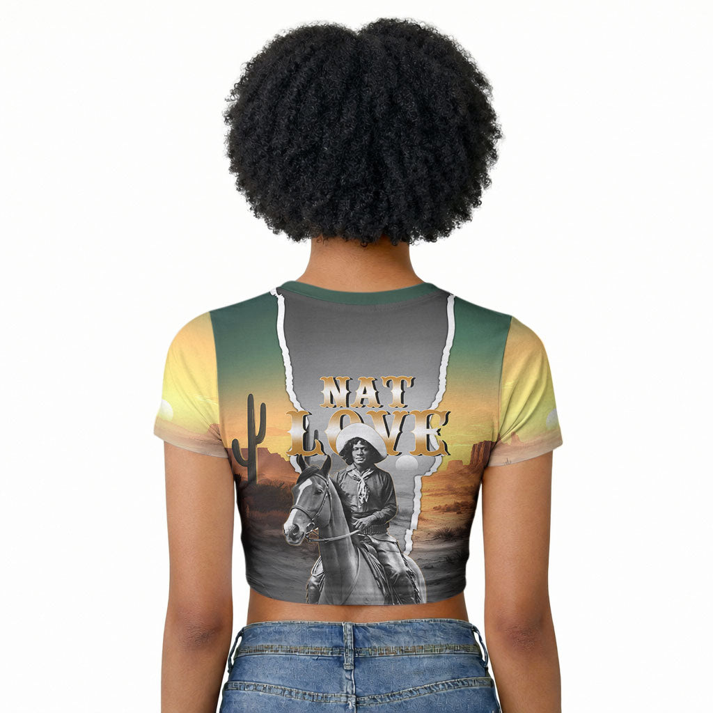 Nat Love Deadwood Dick Legendary Black Cowboy Raglan Cropped T shirt Western Frontier Style With Native Southwest Pattern