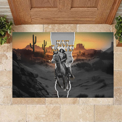 Nat Love Deadwood Dick Legendary Black Cowboy Rubber Doormat Western Frontier Style With Native Southwest Pattern