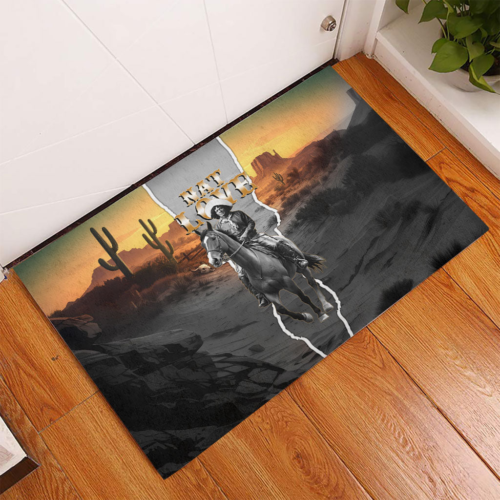 Nat Love Deadwood Dick Legendary Black Cowboy Rubber Doormat Western Frontier Style With Native Southwest Pattern