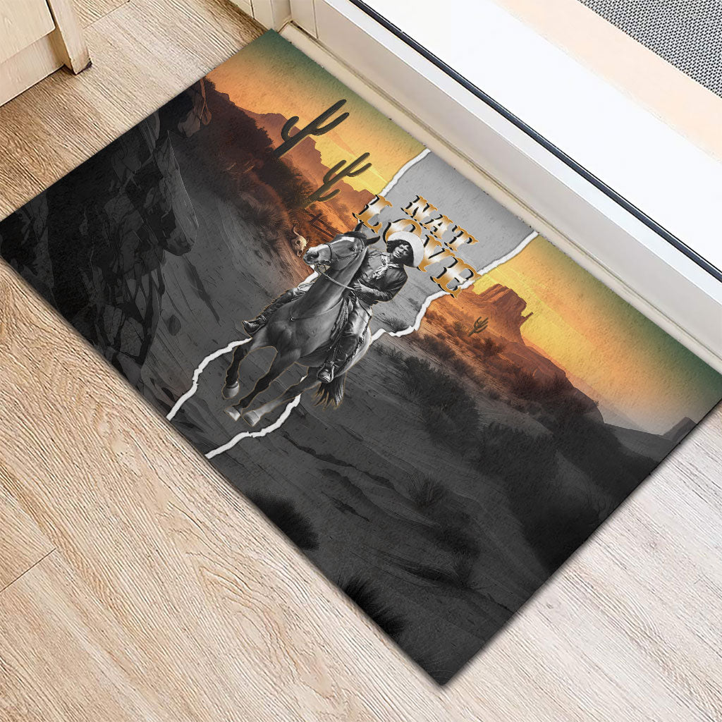 Nat Love Deadwood Dick Legendary Black Cowboy Rubber Doormat Western Frontier Style With Native Southwest Pattern