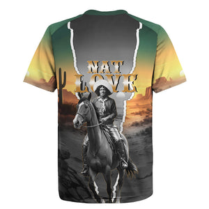 Nat Love Deadwood Dick Legendary Black Cowboy Rugby Jersey Western Frontier Style With Native Southwest Pattern