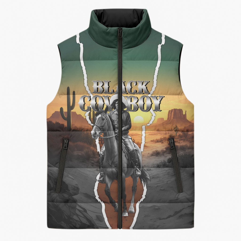 Nat Love Deadwood Dick Legendary Black Cowboy Sleeveless Puffer Jacket Western Frontier Style With Native Southwest Pattern