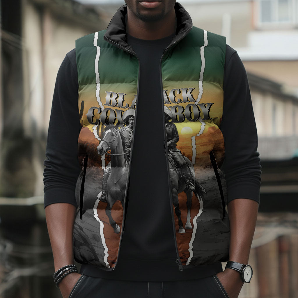 Nat Love Deadwood Dick Legendary Black Cowboy Sleeveless Puffer Jacket Western Frontier Style With Native Southwest Pattern