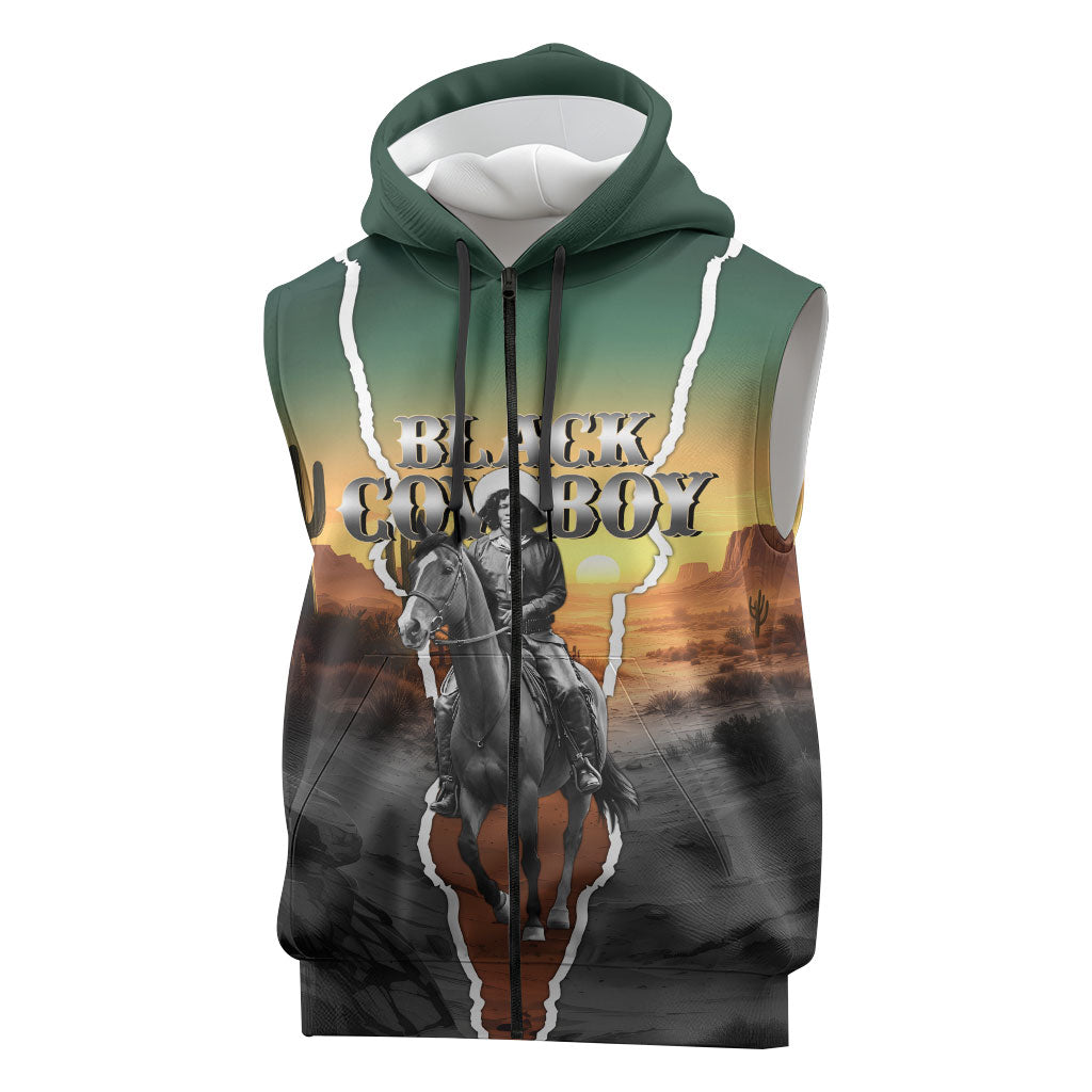 Nat Love Deadwood Dick Legendary Black Cowboy Sleeveless Zip Hoodie Western Frontier Style With Native Southwest Pattern