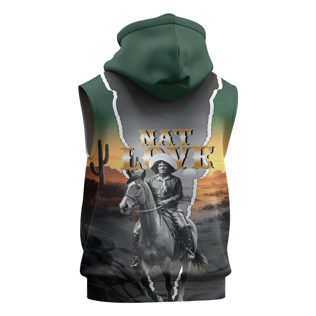 Nat Love Deadwood Dick Legendary Black Cowboy Sleeveless Zip Hoodie Western Frontier Style With Native Southwest Pattern
