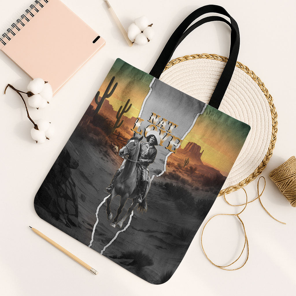Nat Love Deadwood Dick Legendary Black Cowboy Tote Bag Western Frontier Style With Native Southwest Pattern