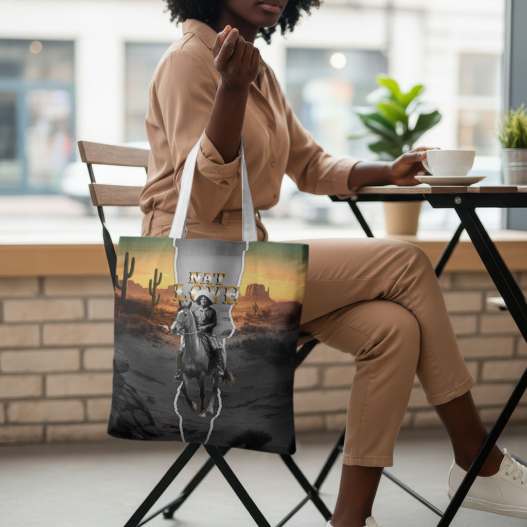 Nat Love Deadwood Dick Legendary Black Cowboy Tote Bag Western Frontier Style With Native Southwest Pattern