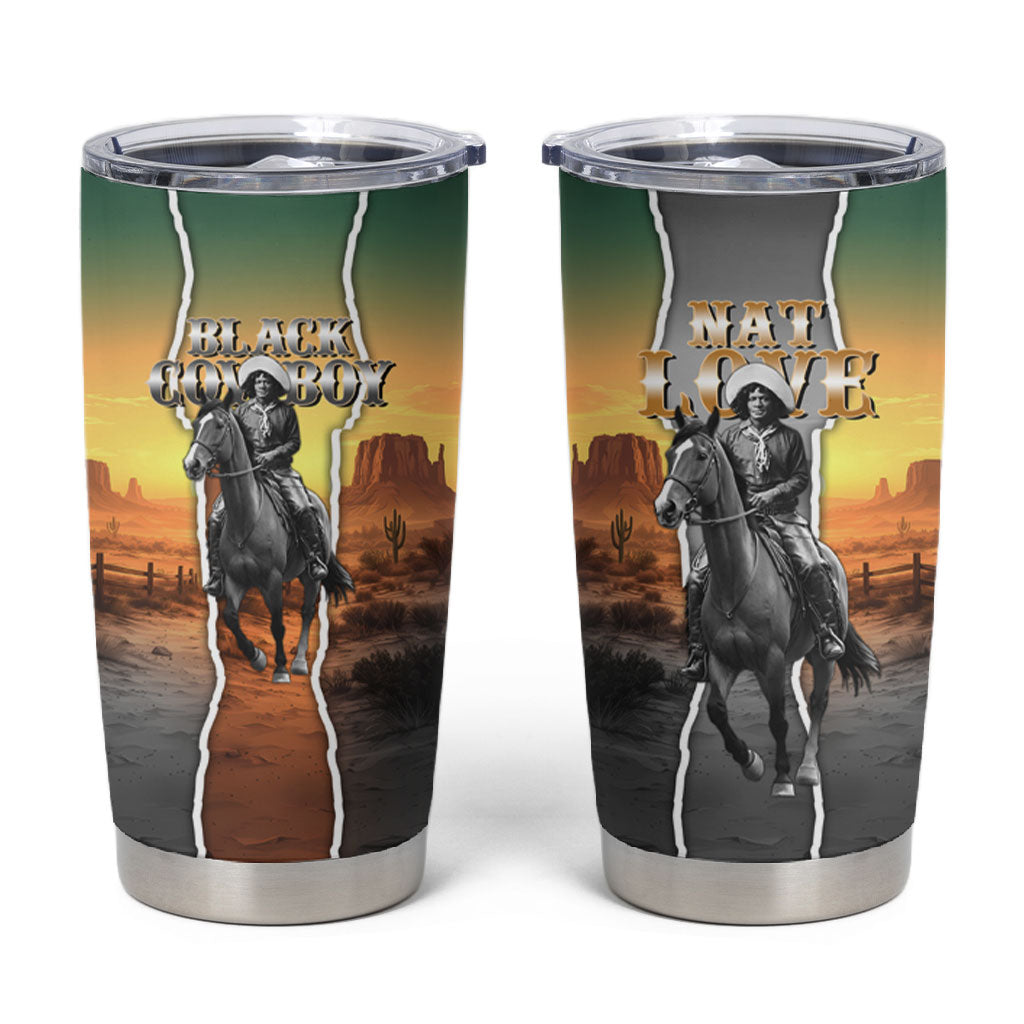 Nat Love Deadwood Dick Legendary Black Cowboy Tumbler Cup Western Frontier Style With Native Southwest Pattern