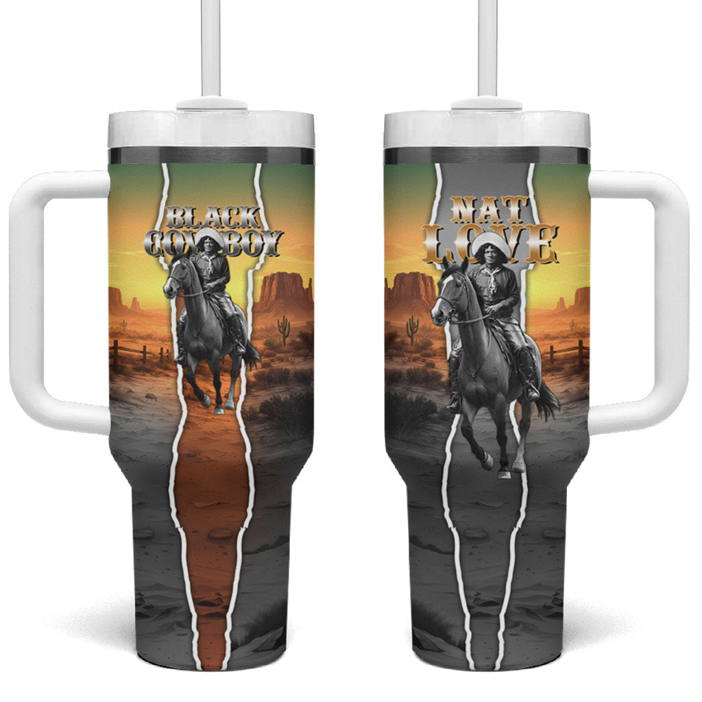 Nat Love Deadwood Dick Legendary Black Cowboy Tumbler With Handle Western Frontier Style With Native Southwest Pattern