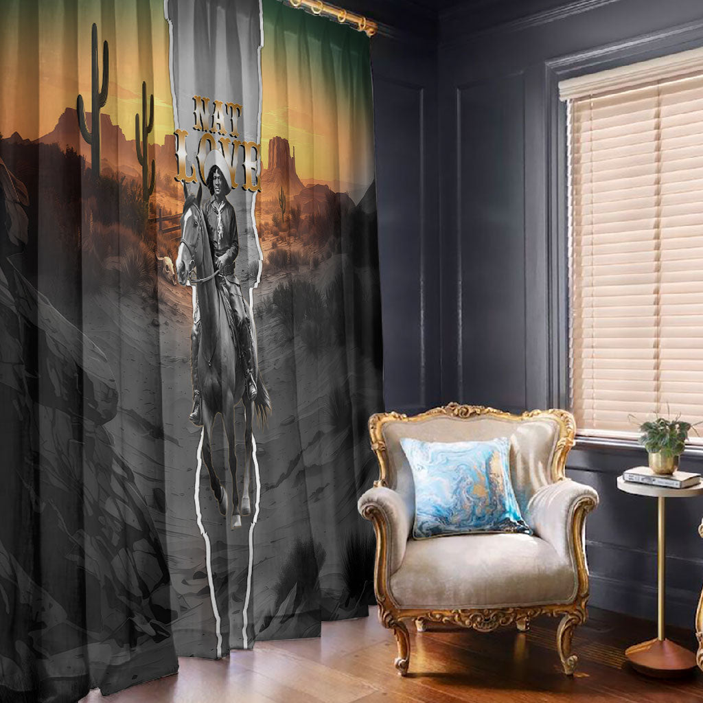 Nat Love Deadwood Dick Legendary Black Cowboy Window Curtain Western Frontier Style With Native Southwest Pattern