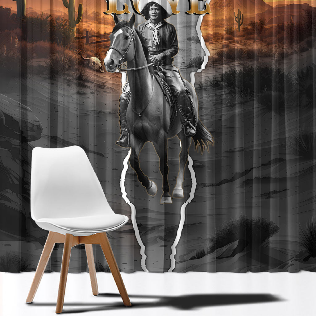 Nat Love Deadwood Dick Legendary Black Cowboy Window Curtain Western Frontier Style With Native Southwest Pattern