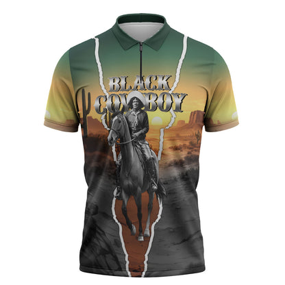 Nat Love Deadwood Dick Legendary Black Cowboy Zipper Polo Shirt Western Frontier Style With Native Southwest Pattern