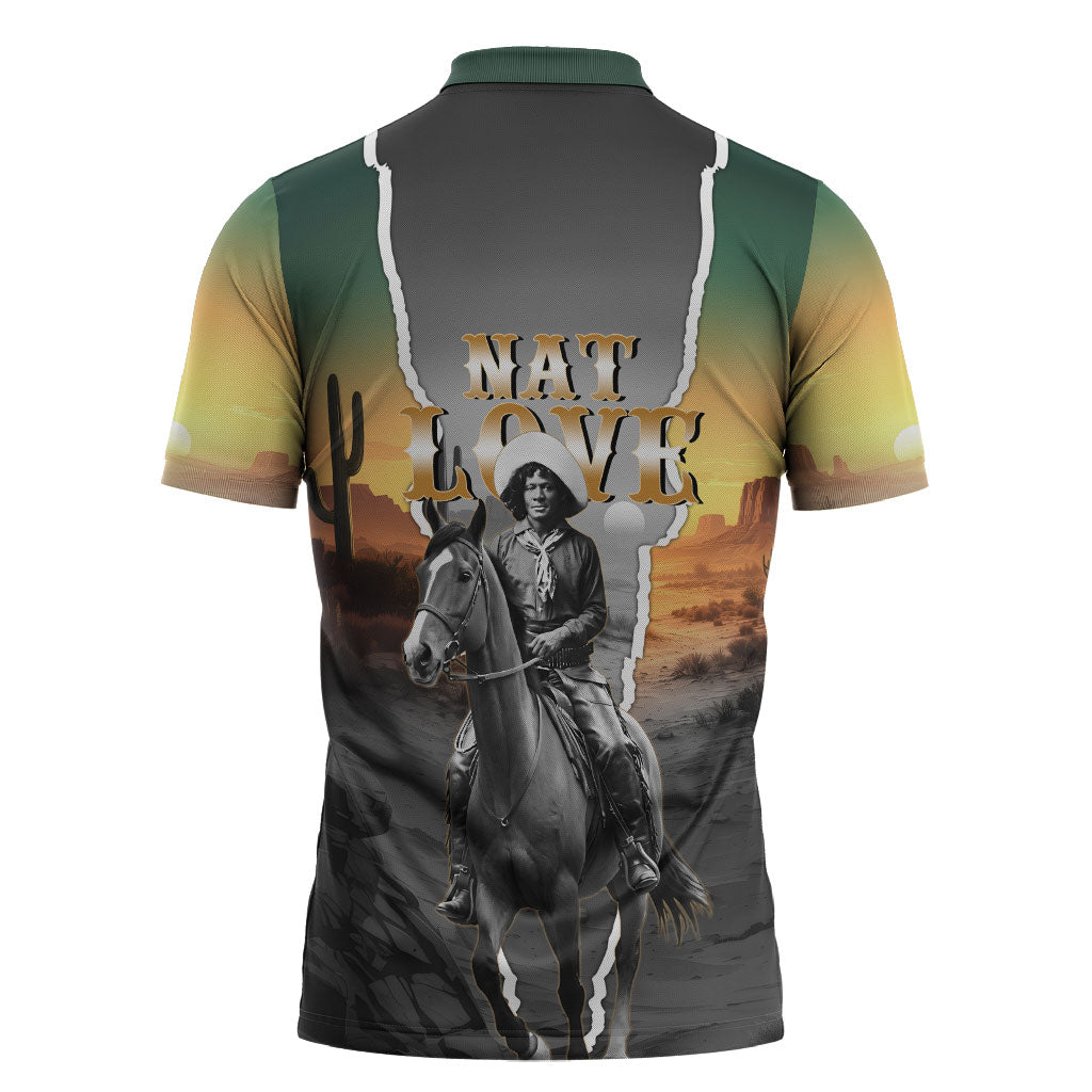 Nat Love Deadwood Dick Legendary Black Cowboy Zipper Polo Shirt Western Frontier Style With Native Southwest Pattern