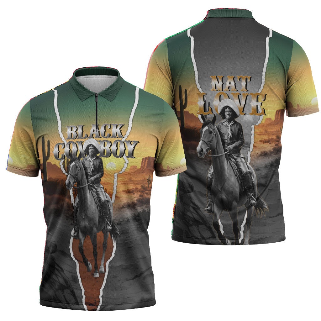 Nat Love Deadwood Dick Legendary Black Cowboy Zipper Polo Shirt Western Frontier Style With Native Southwest Pattern