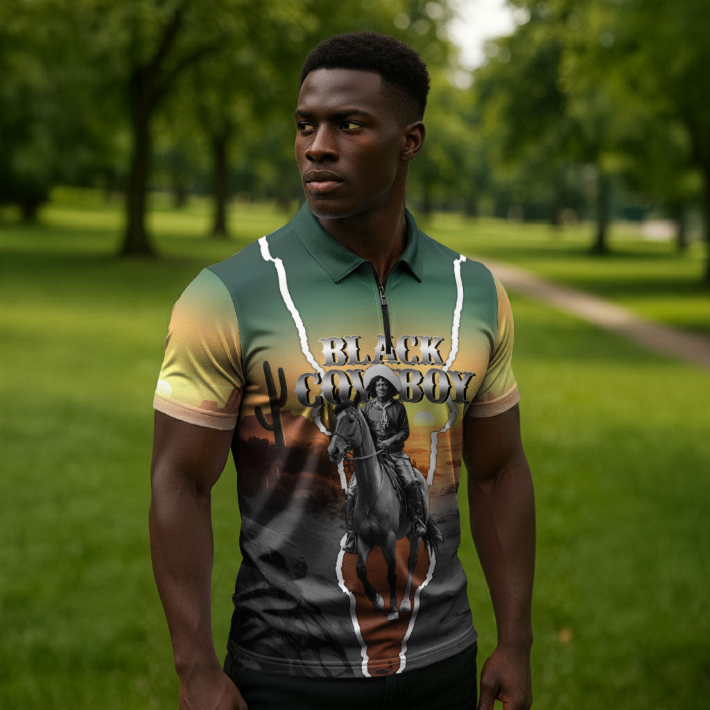 Nat Love Deadwood Dick Legendary Black Cowboy Zipper Polo Shirt Western Frontier Style With Native Southwest Pattern