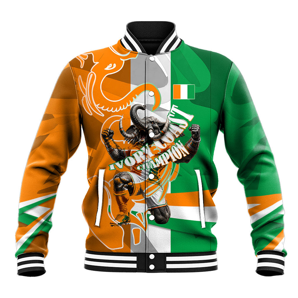Personalized Ivory Coast Football Elephant Champion Baseball Jacket Cote d Ivoire Flag Colors Heritage