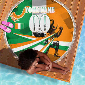 Personalized Ivory Coast Football Elephant Champion Beach Blanket Cote d Ivoire Flag Colors Heritage