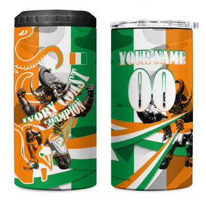 Personalized Ivory Coast Football Elephant Champion 4 in 1 Can Cooler Tumbler Cote d Ivoire Flag Colors Heritage