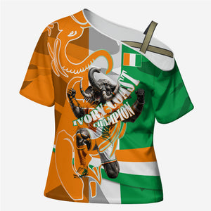 Personalized Ivory Coast Football Elephant Champion Cross Shoulder Shirt Cote d Ivoire Flag Colors Heritage