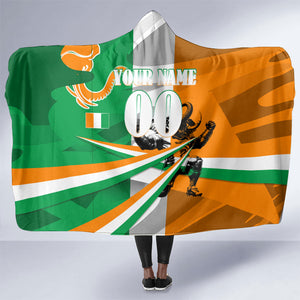 Personalized Ivory Coast Football Elephant Champion Hooded Blanket Cote d Ivoire Flag Colors Heritage