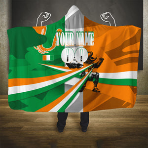 Personalized Ivory Coast Football Elephant Champion Hooded Blanket Cote d Ivoire Flag Colors Heritage