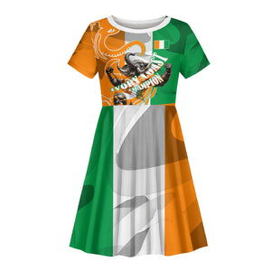 Personalized Ivory Coast Football Elephant Champion Kid Short Sleeve Dress Cote d Ivoire Flag Colors Heritage