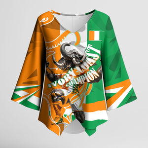 Personalized Ivory Coast Football Elephant Champion Kimono Sleeve Blouse Cote d Ivoire Flag Colors Heritage