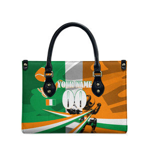 Personalized Ivory Coast Football Elephant Champion Leather Bag Cote d Ivoire Flag Colors Heritage