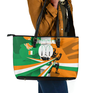 Personalized Ivory Coast Football Elephant Champion Leather Tote Bag Cote d Ivoire Flag Colors Heritage