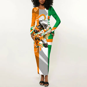 Personalized Ivory Coast Football Elephant Champion Long Sleeve Bodycon Dress Cote d Ivoire Flag Colors Heritage