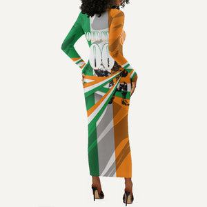 Personalized Ivory Coast Football Elephant Champion Long Sleeve Bodycon Dress Cote d Ivoire Flag Colors Heritage