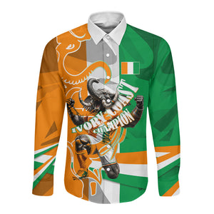 Personalized Ivory Coast Football Elephant Champion Long Sleeve Button Shirt Cote d Ivoire Flag Colors Heritage