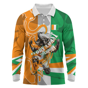 Personalized Ivory Coast Football Elephant Champion Long Sleeve Polo Shirt Cote d Ivoire Flag Colors Heritage