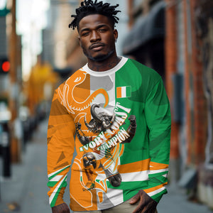 Personalized Ivory Coast Football Elephant Champion Long Sleeve Shirt Cote d Ivoire Flag Colors Heritage