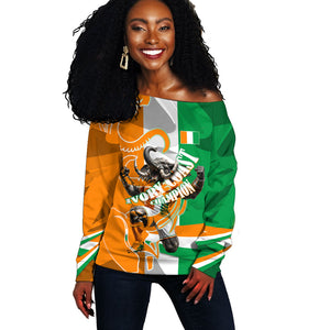 Personalized Ivory Coast Football Elephant Champion Off Shoulder Sweater Cote d Ivoire Flag Colors Heritage