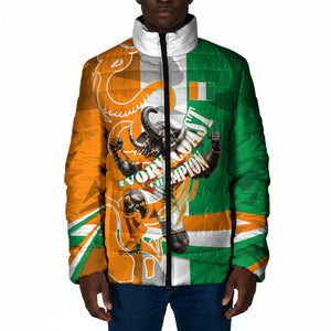 Personalized Ivory Coast Football Elephant Champion Padded Jacket Cote d Ivoire Flag Colors Heritage
