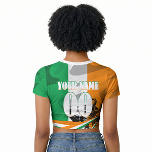 Personalized Ivory Coast Football Elephant Champion Raglan Cropped T shirt Cote d Ivoire Flag Colors Heritage
