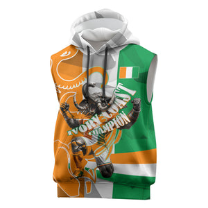 Personalized Ivory Coast Football Elephant Champion Sleeveless Hoodie Cote d Ivoire Flag Colors Heritage