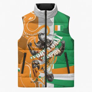 Personalized Ivory Coast Football Elephant Champion Sleeveless Puffer Jacket Cote d Ivoire Flag Colors Heritage