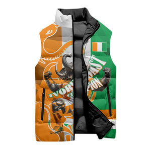 Personalized Ivory Coast Football Elephant Champion Sleeveless Puffer Jacket Cote d Ivoire Flag Colors Heritage