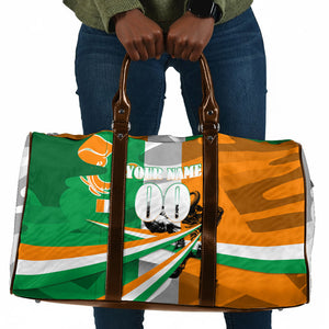 Personalized Ivory Coast Football Elephant Champion Travel Bag Cote d Ivoire Flag Colors Heritage