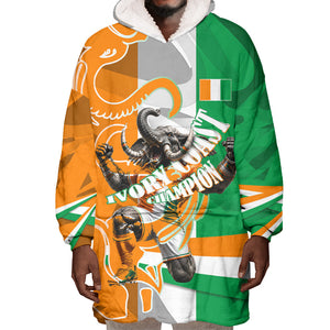 Personalized Ivory Coast Football Elephant Champion Wearable Blanket Hoodie Cote d Ivoire Flag Colors Heritage