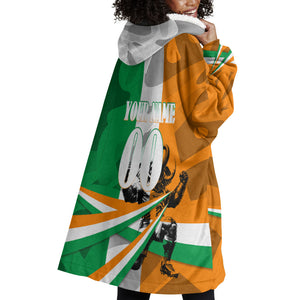 Personalized Ivory Coast Football Elephant Champion Wearable Blanket Hoodie Cote d Ivoire Flag Colors Heritage