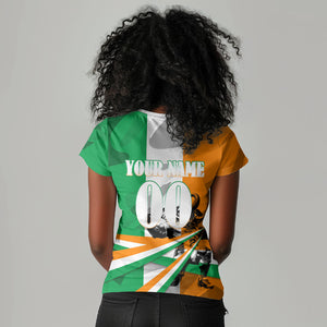 Personalized Ivory Coast Football Elephant Champion Women V-Neck T-Shirt Cote d Ivoire Flag Colors Heritage