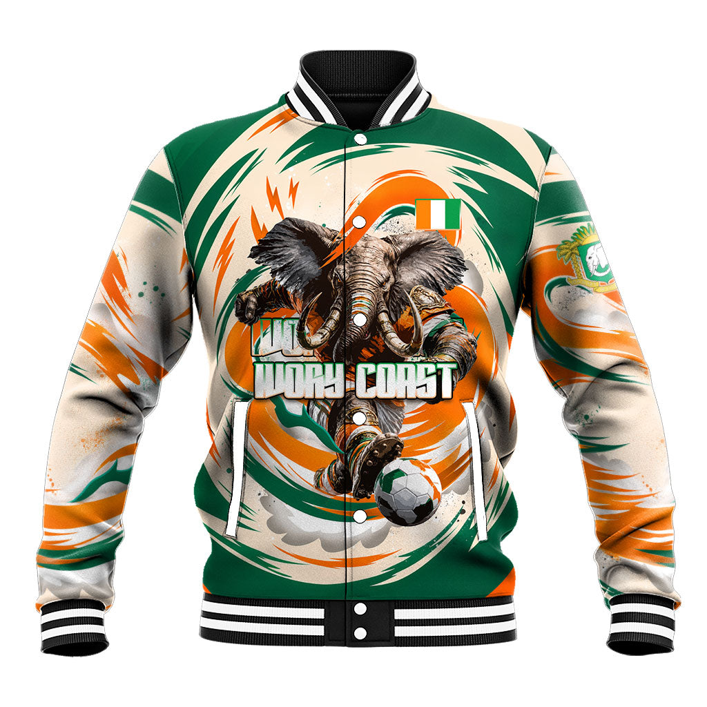 Personalized Ivory Coast Football Baseball Jacket Les Elephants Swirl Pattern Heritage Mascot Art